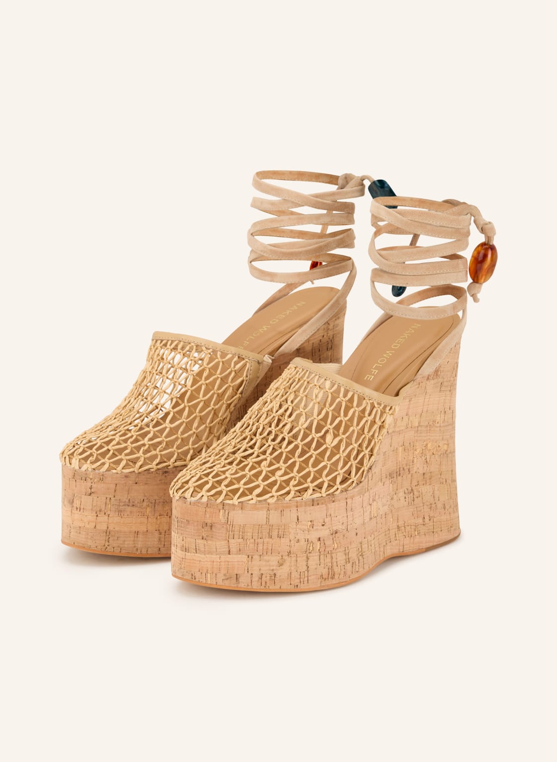 Naked Wolfe Klapki Na Platformie Z Ozdobnymi Koralikami beige