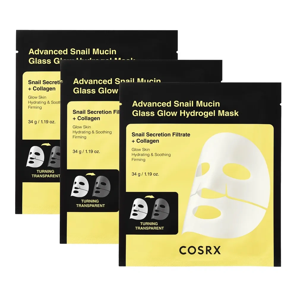 COSRX Advanced Snail Mucin Glass Glow Hydrogel Mask hydrożelowa maska do twarzy ze śluzem ślimaka 3 x 34 g