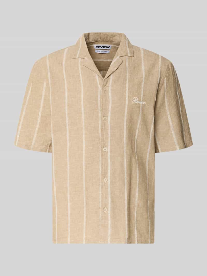 Koszula casualowa o kroju regular fit z mieszanki bawełny i lnu z kołnierzem z połami