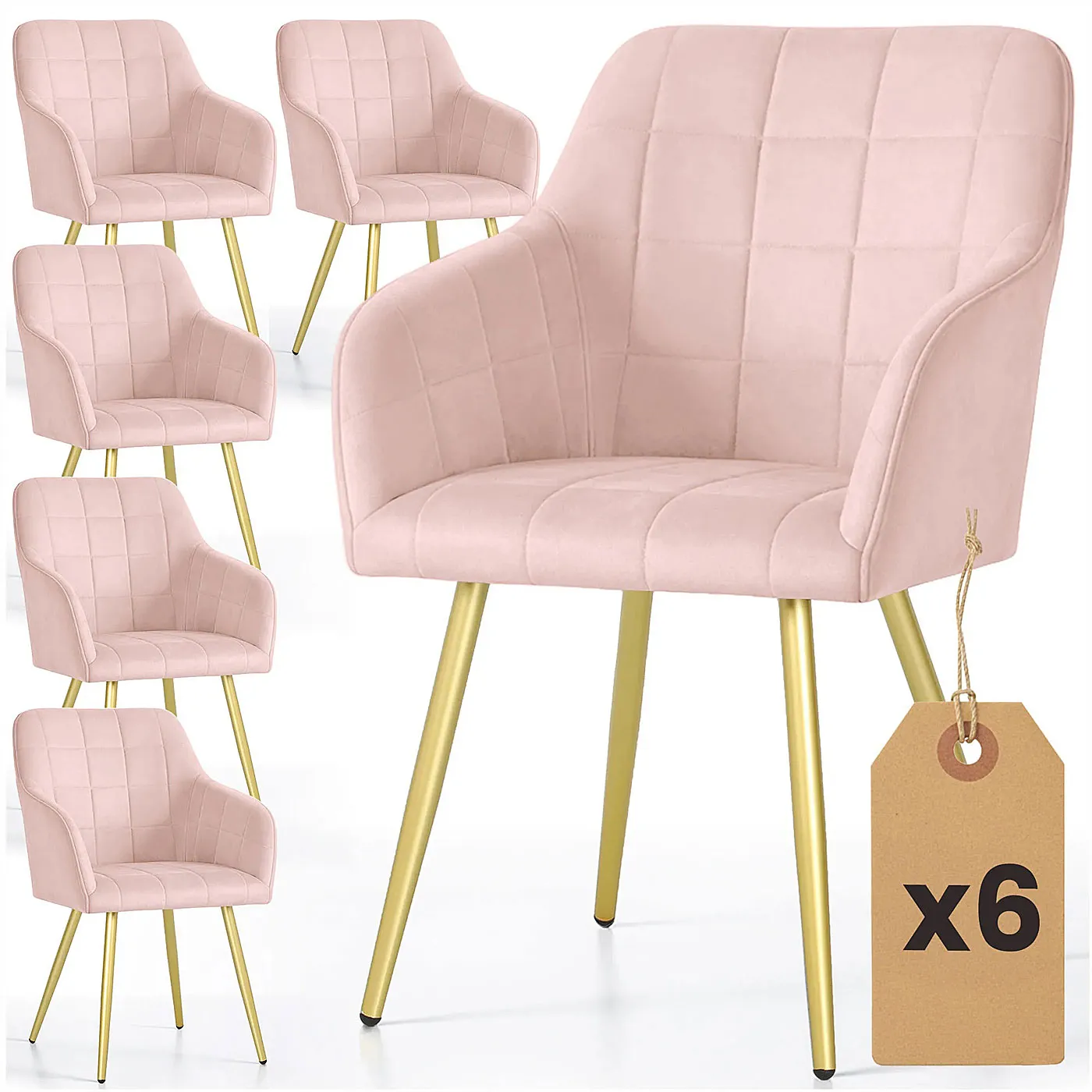 Zestaw 6 różowych krzeseł welurowych w stylu glamour - Cormelis 5X