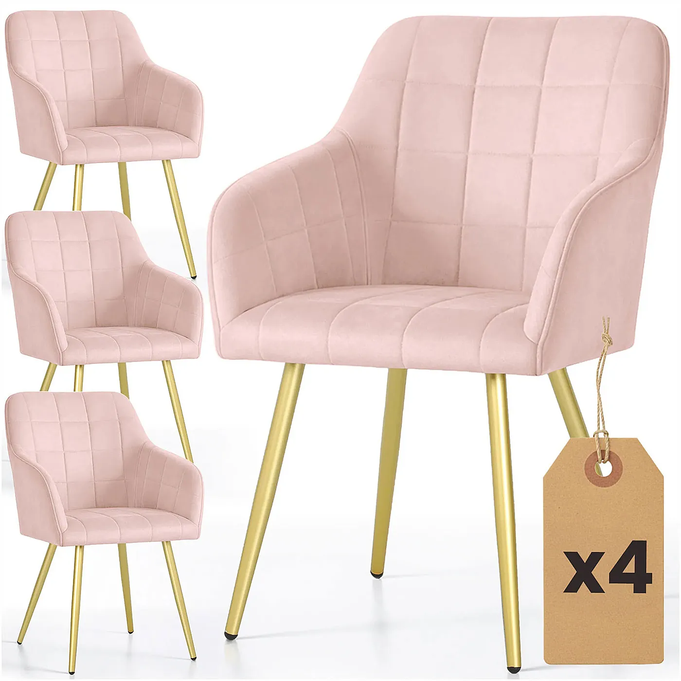 Zestaw 4 różowych krzeseł welurowych glamour - Cormelis 5X