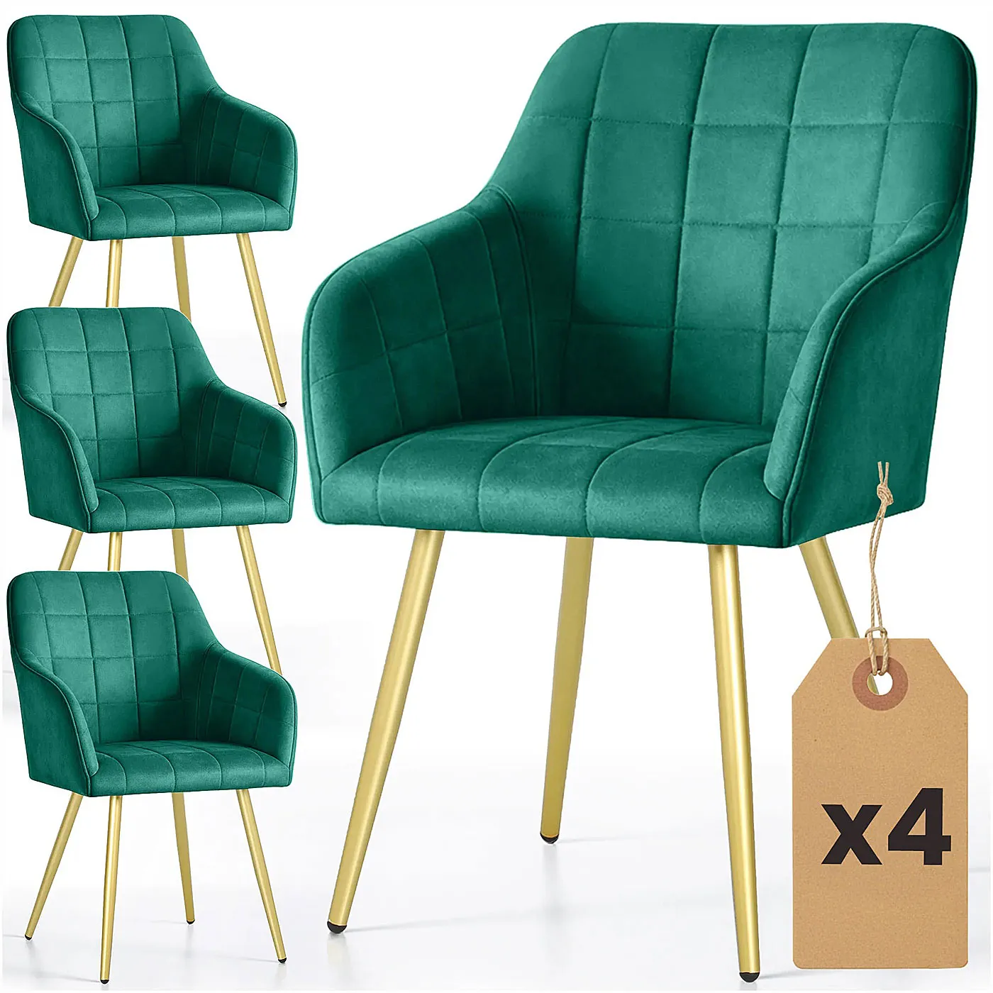 Zestaw 4 zielonych krzeseł pikowanych w stylu glamour - Cormelis 5X