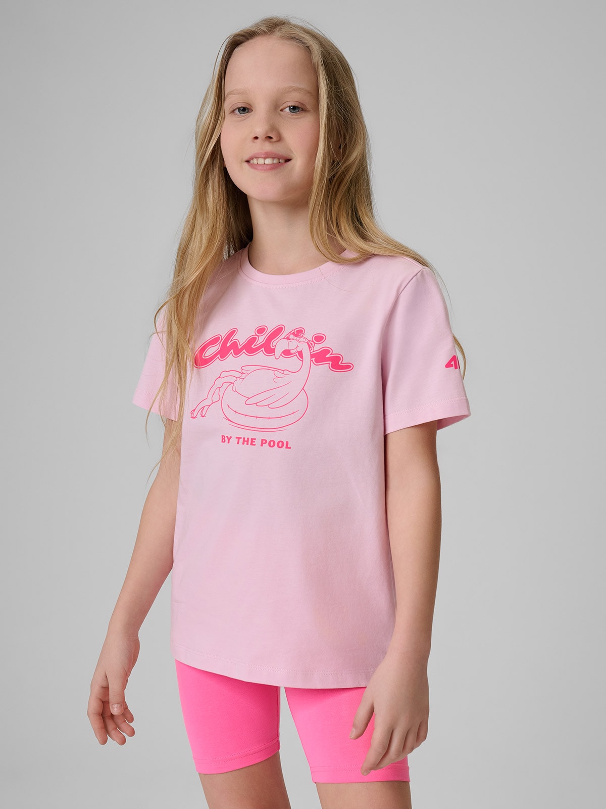4F T-shirt regular z nadrukiem dziewczęcy - różowy 164 (13-14 lat)