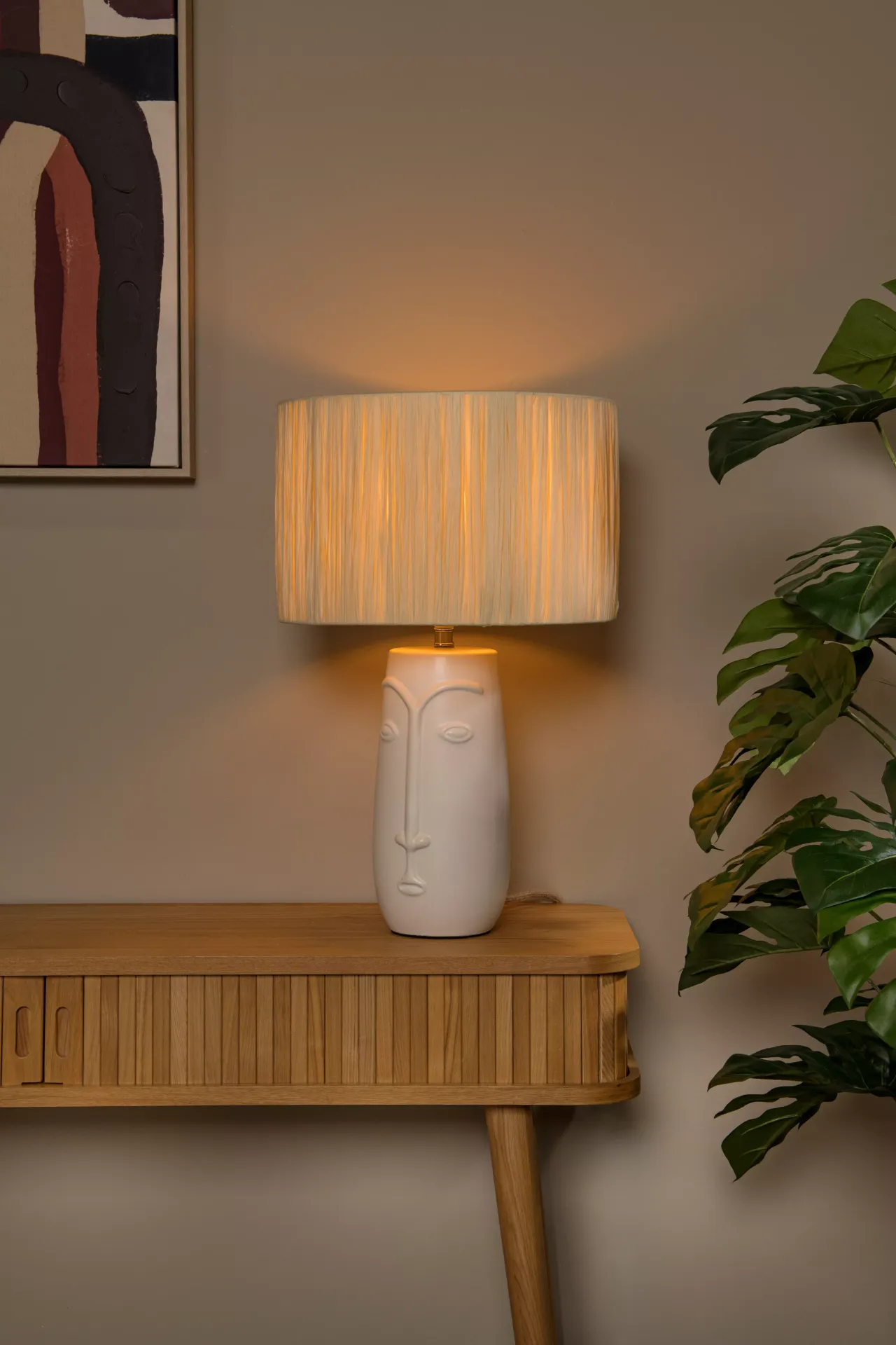 VISO lampa stołowa ceramiczna biała 1xE27 papierowy abażur fi 36cm LUCIDE 34548/81/31