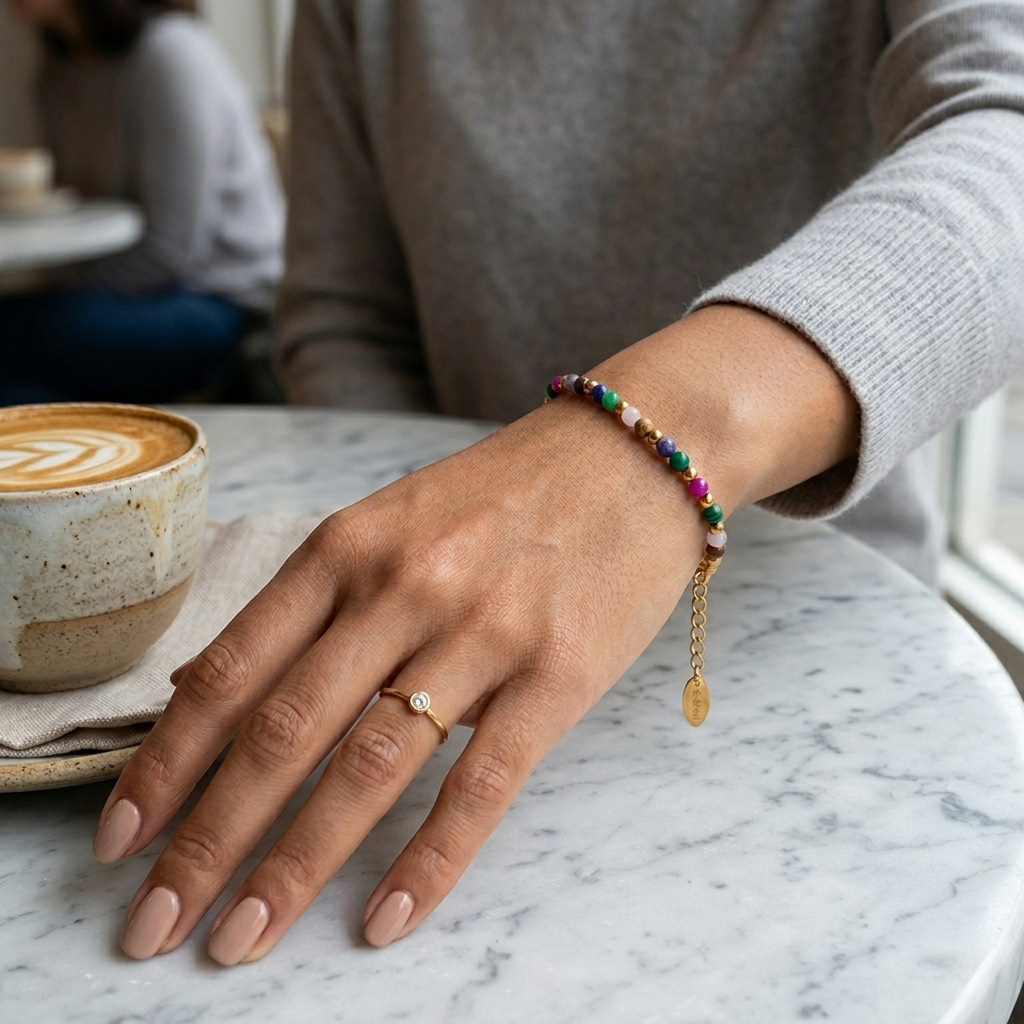 Bransoletka Kolorowe Kamienie - Stal Szlachetna Pozłacana