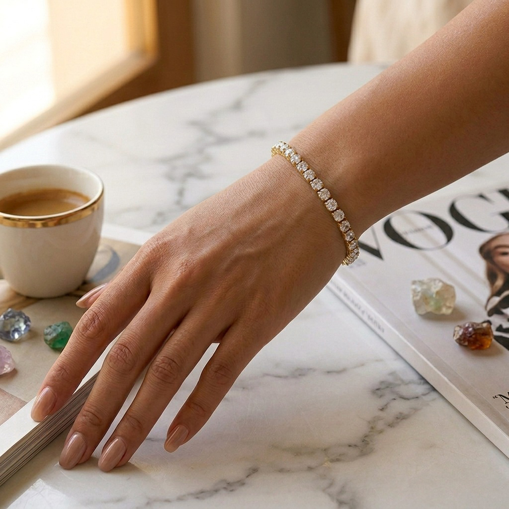 Bransoletka Białe Cyrkonie - Stal Szlachetna Pozłacana