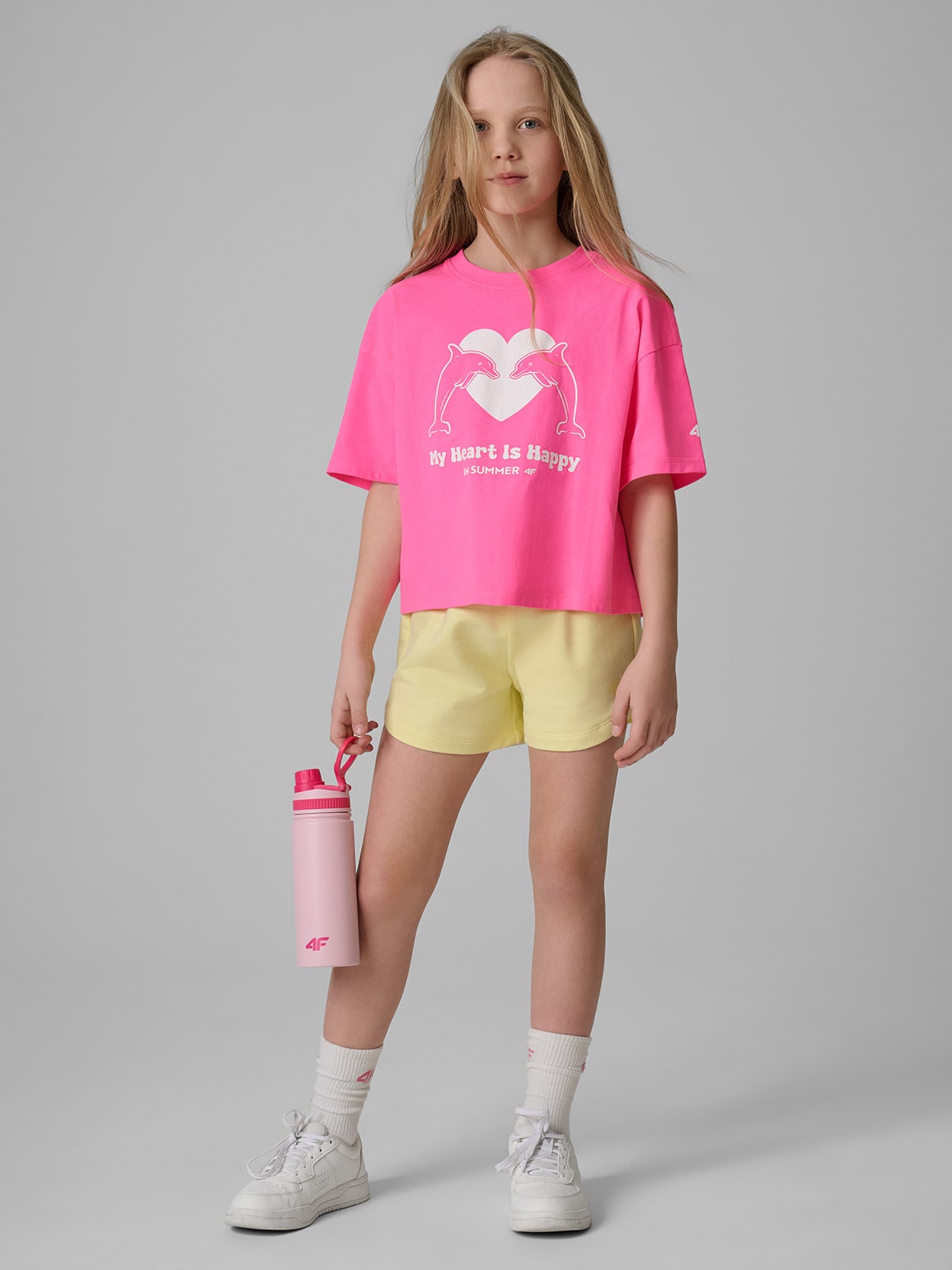 4F Spodenki dresowe dziewczęce - żółte 164 (13-14 lat)