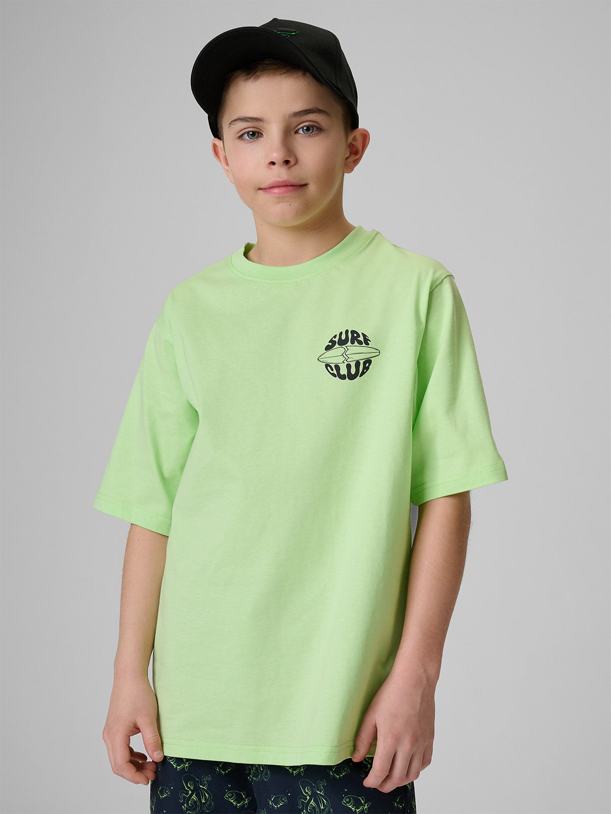 4F T-shirt loose z nadrukiem chłopięcy - zielony 158/164 (12-14 lat)