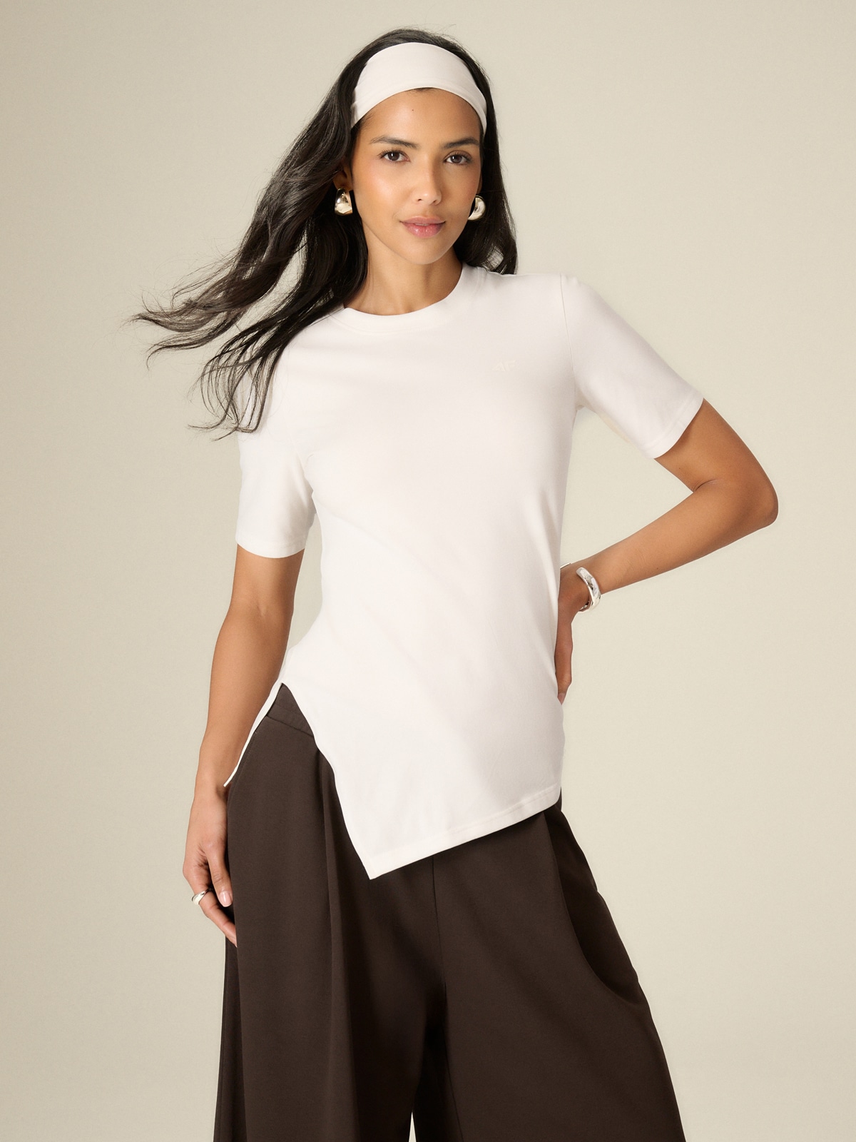 4F T-shirt regular gładki damski - biały XS