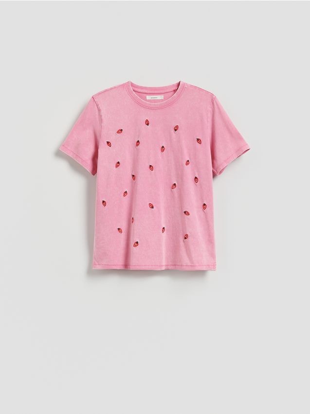 Reserved - Bawełniany T-shirt z haftem - wielobarwny