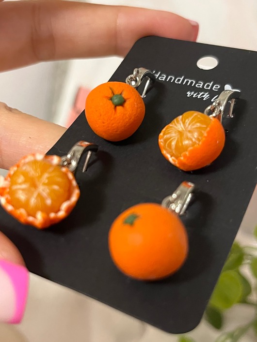 Zestaw kolczyków mandarynkowych 3w1, mix & match, biżuteria owocowa handmade