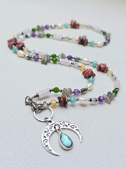 Naszyjnik Lunula z Labradorytem w Kolorach