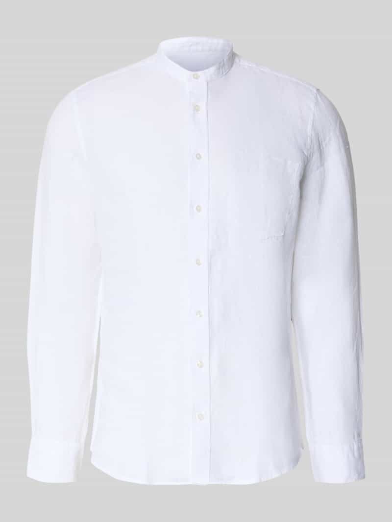 Koszula lniana o kroju slim fit ze stójką model 'Mandarin'