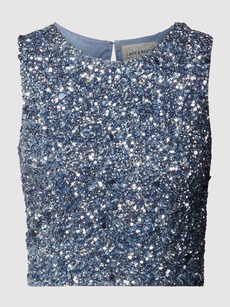 Top krótki z cekinowym obszyciem