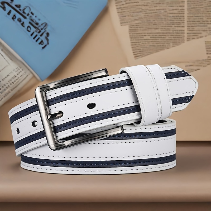 TEMU Biały Męski Pasek Casual - Uniwersalny i Stylowy Wysokiej Jakości Sztuczna Skóra, Idealny Prezent dla Bliskich