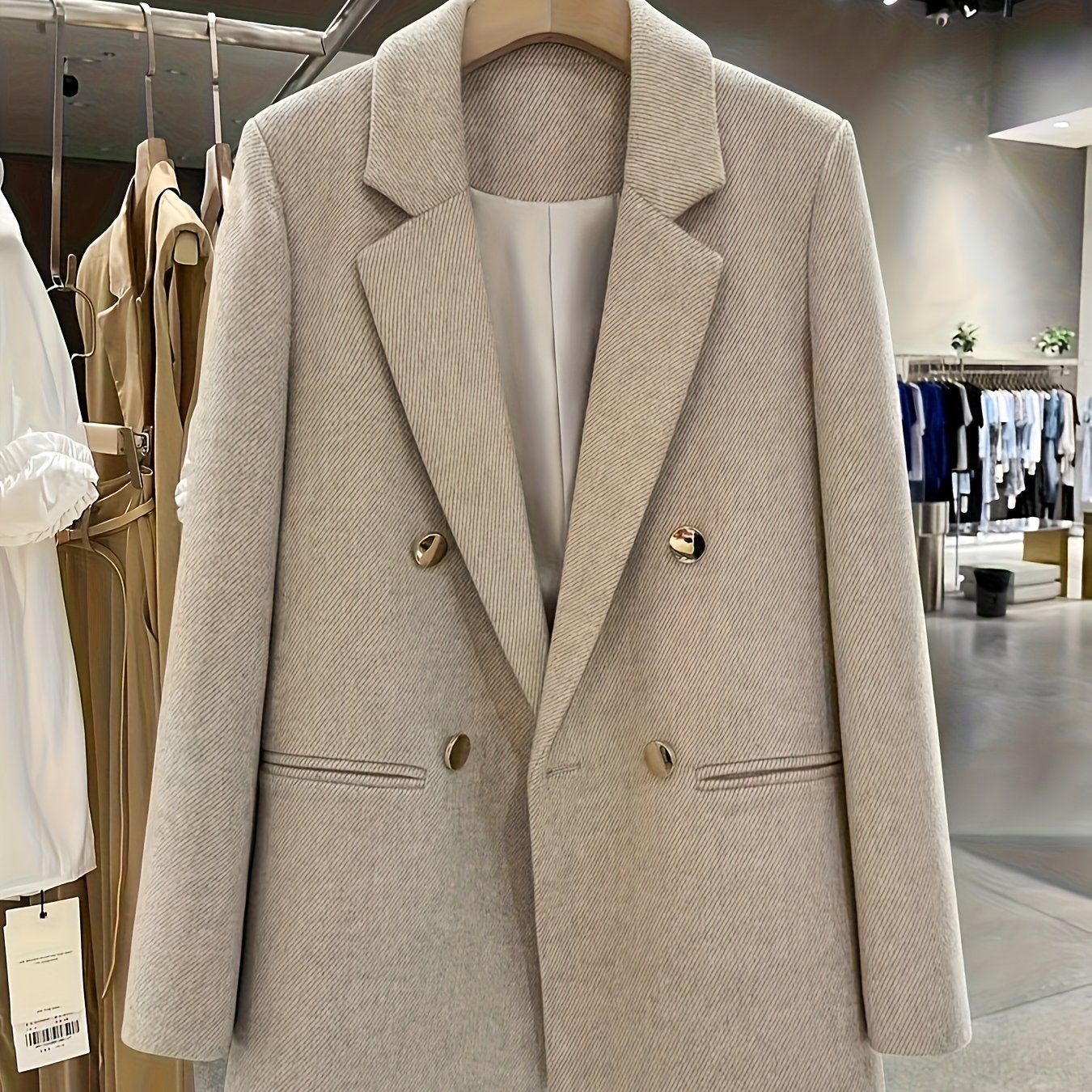 TEMU Jesienny i zimowy świąteczny nowy damski garnitur z mieszanki , dwurzędowy, w stylu brytyjskim, z metalową klamrą, płaszcz, luźny garnitur z