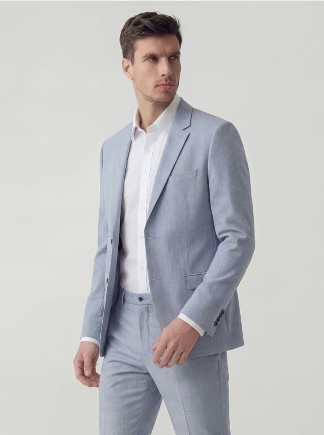 Reserved - Marynarka slim fit w kratę - jasnoniebieski