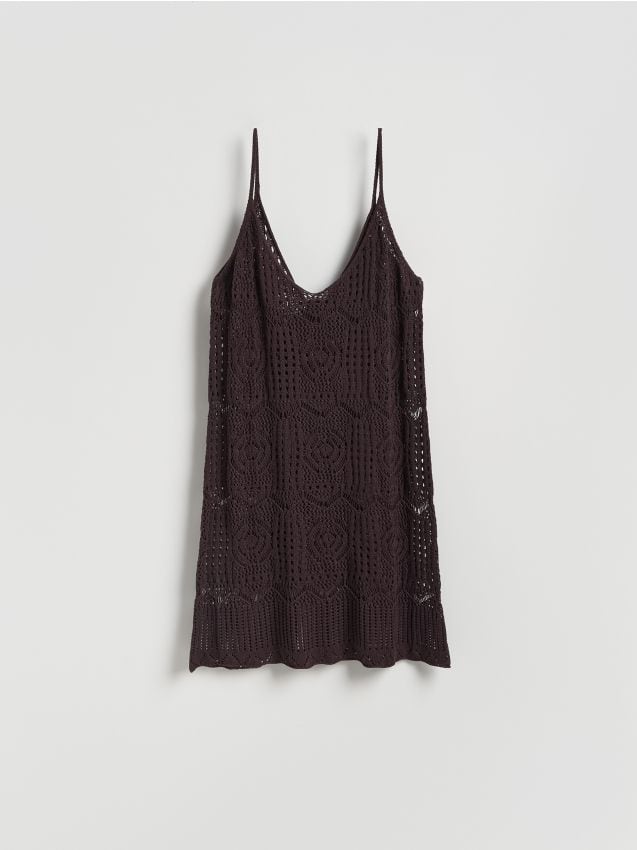 Reserved - Ażurowa sukienka plażowa - ciemnobrązowy