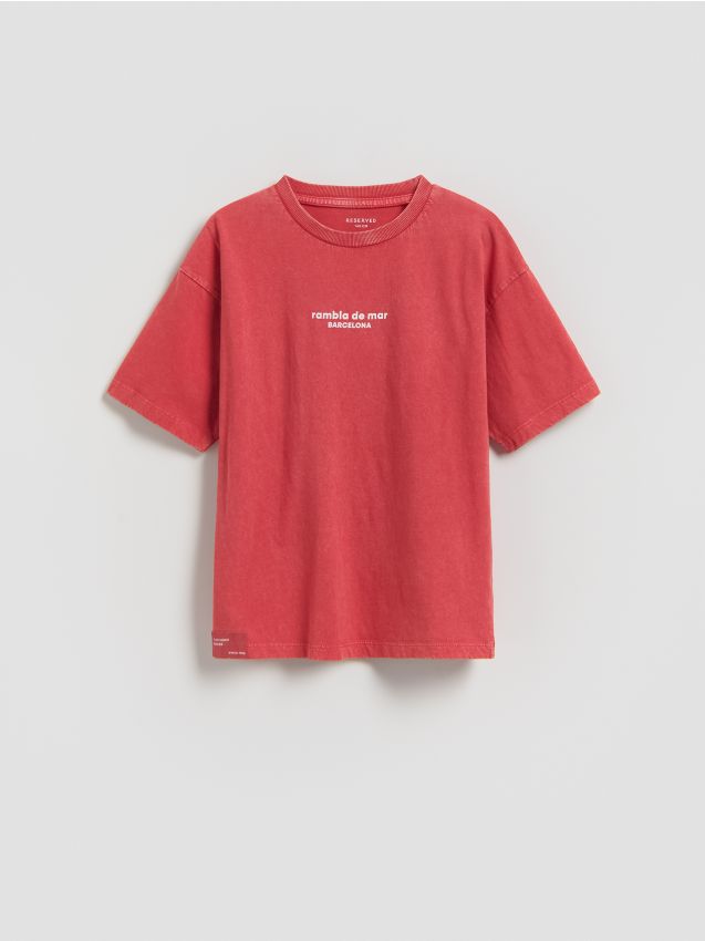 Reserved - Bawełniany t-shirt - czerwony