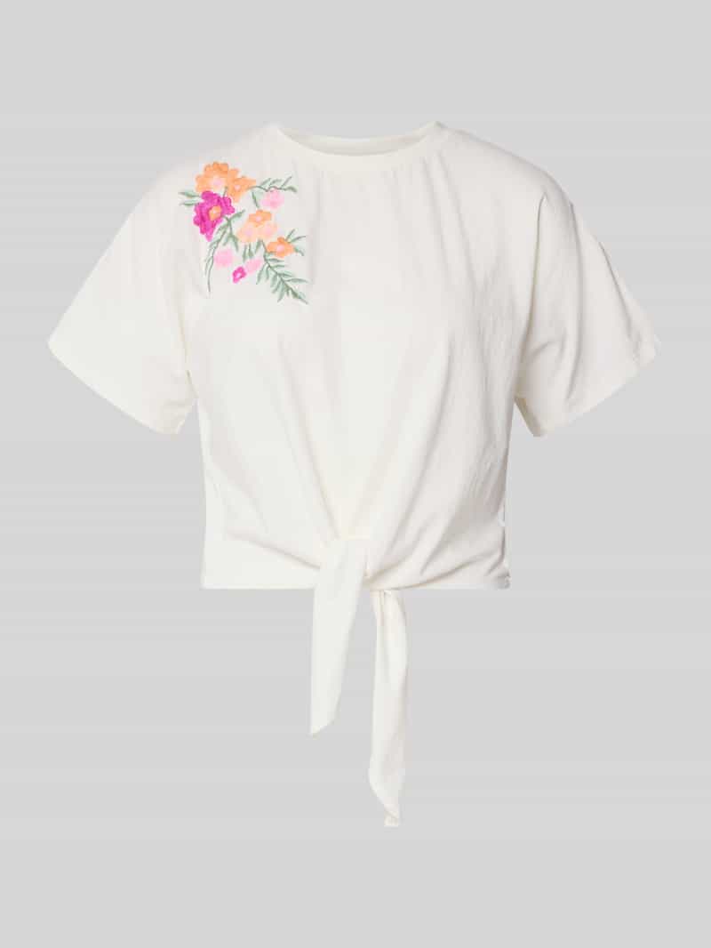 męski t-shirt o kroju regular fit z kwiatowym haftem model 'Fabian'