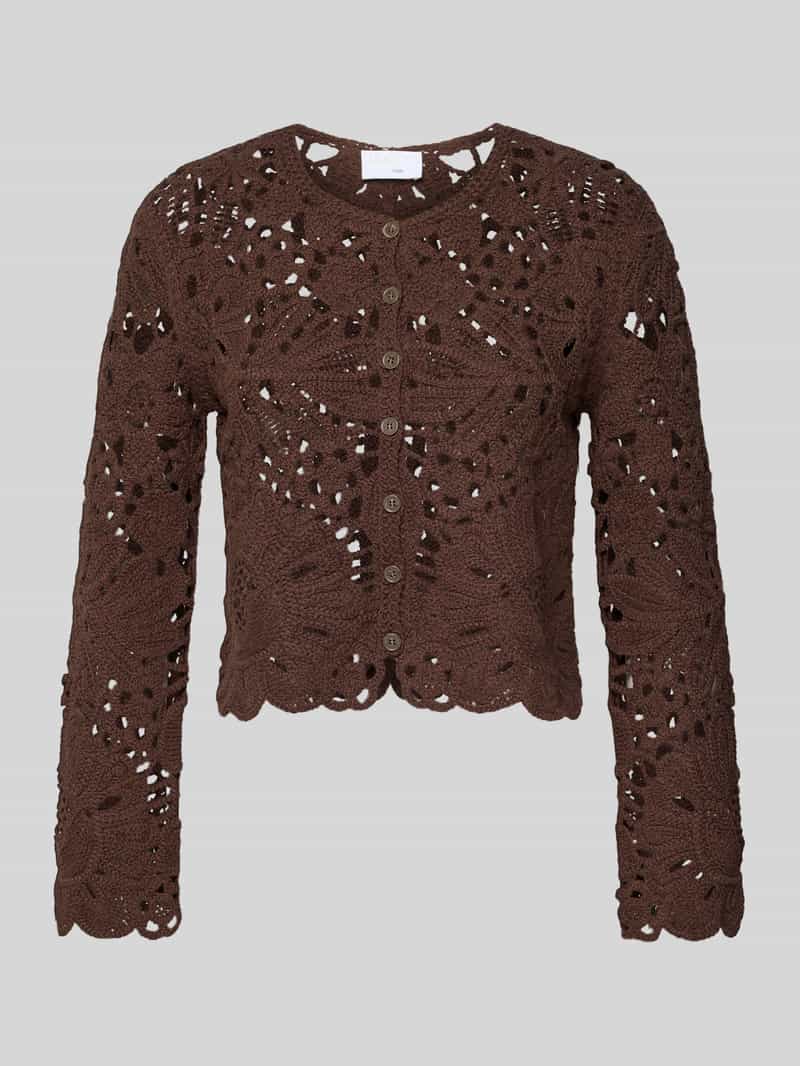 Kardigan z szydełkowej koronki z okrągłym dekoltem