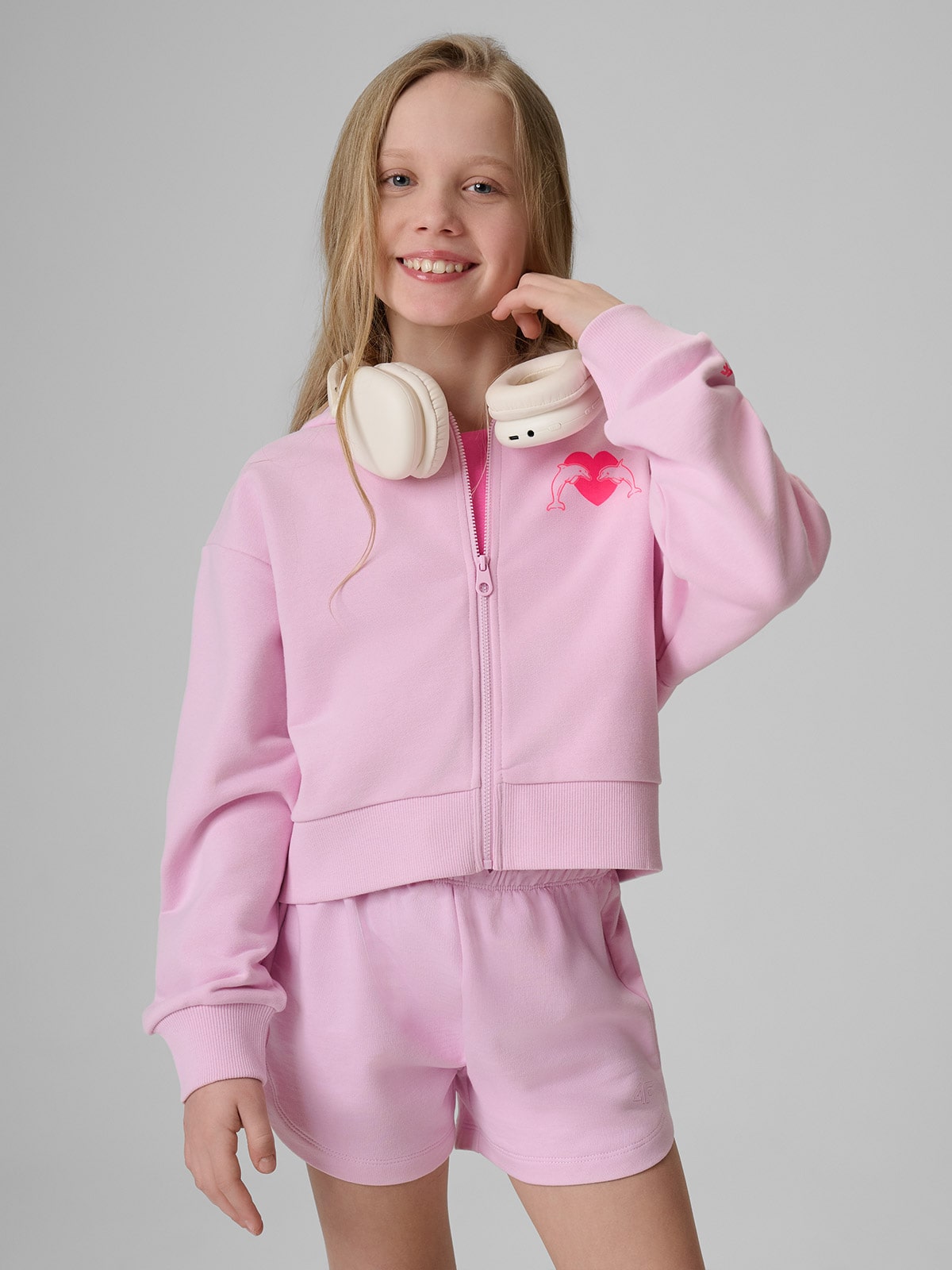 4F Bluza dresowa loose z kapturem dziewczęca - różowa 158/164 (12-14 lat)