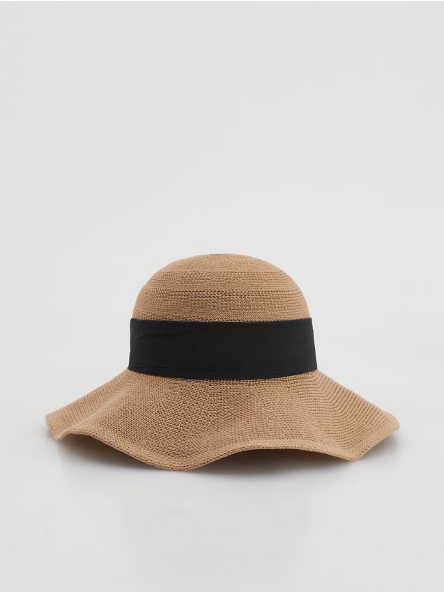 Reserved - Kapelusz z kokardą - kremowy