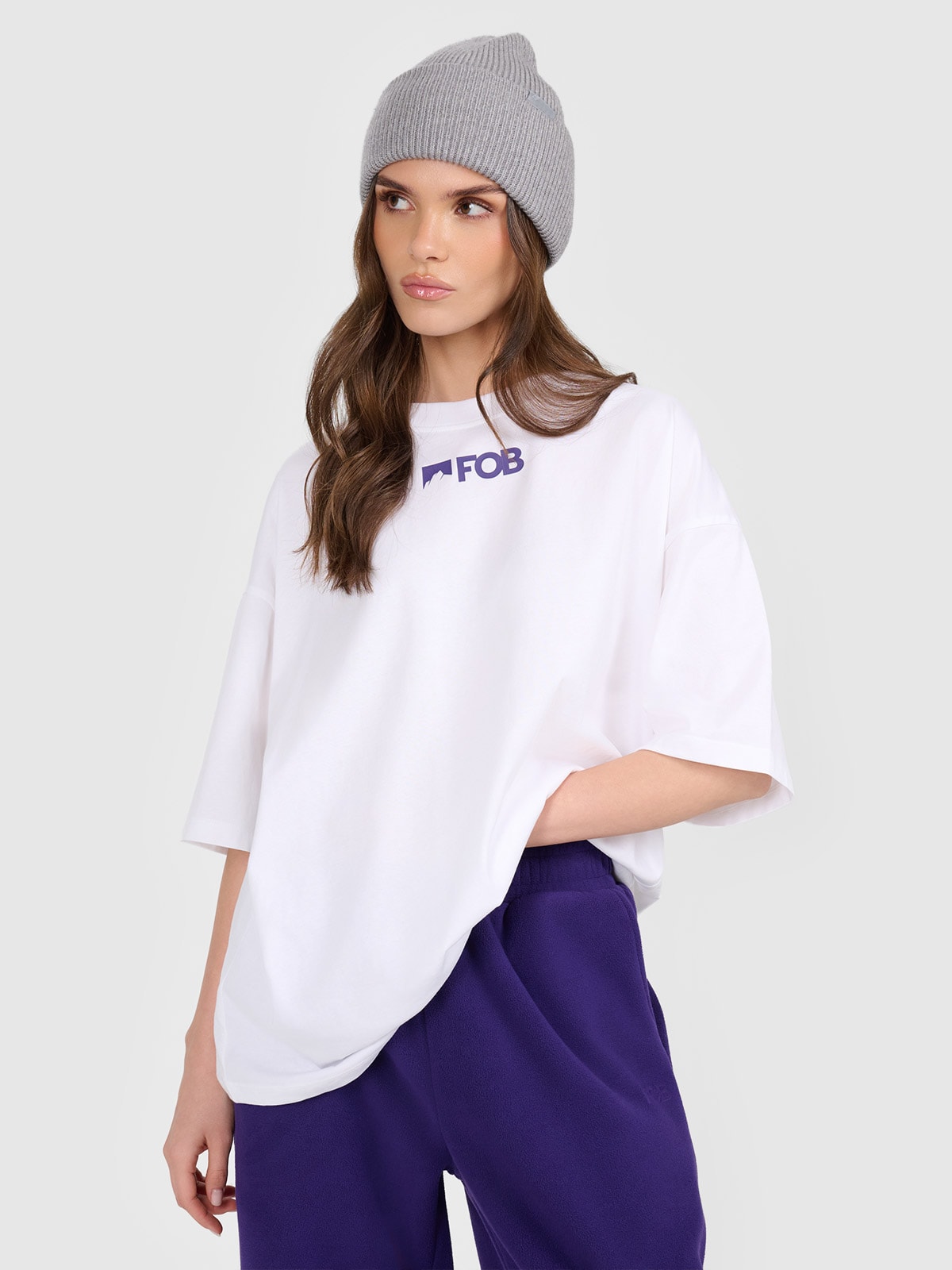 4F T-shirt loose z nadrukiem damski - biały M