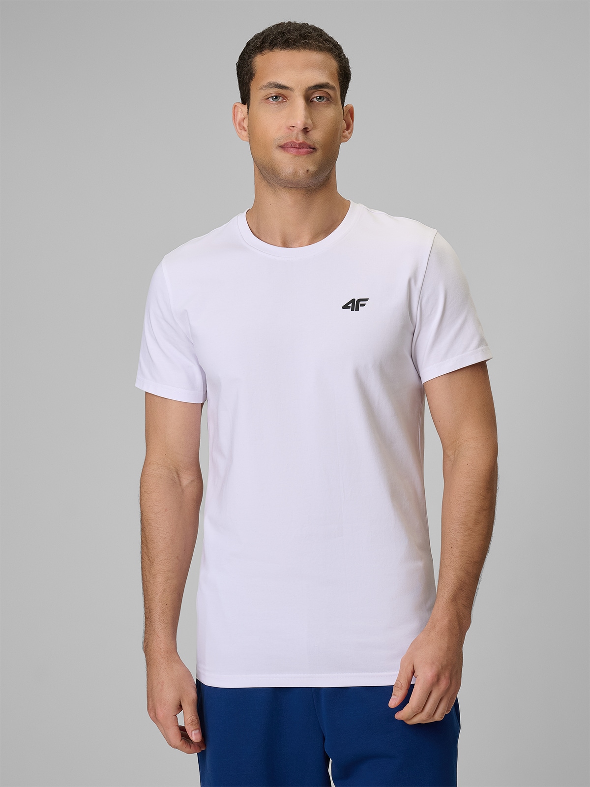 4F T-shirt slim gładki męski - biały XL