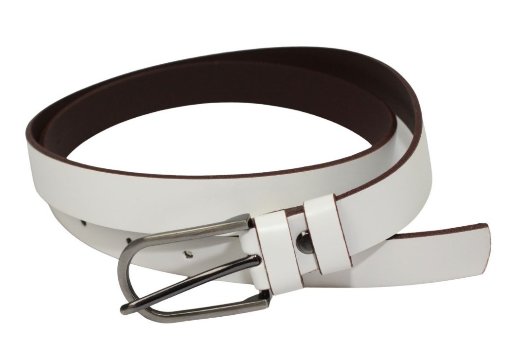 Pasek Damski Skórzany Arucce (PL) Skóra Licowa EXTRA Gładki 25 mm BIAŁY Srebrna Klamra