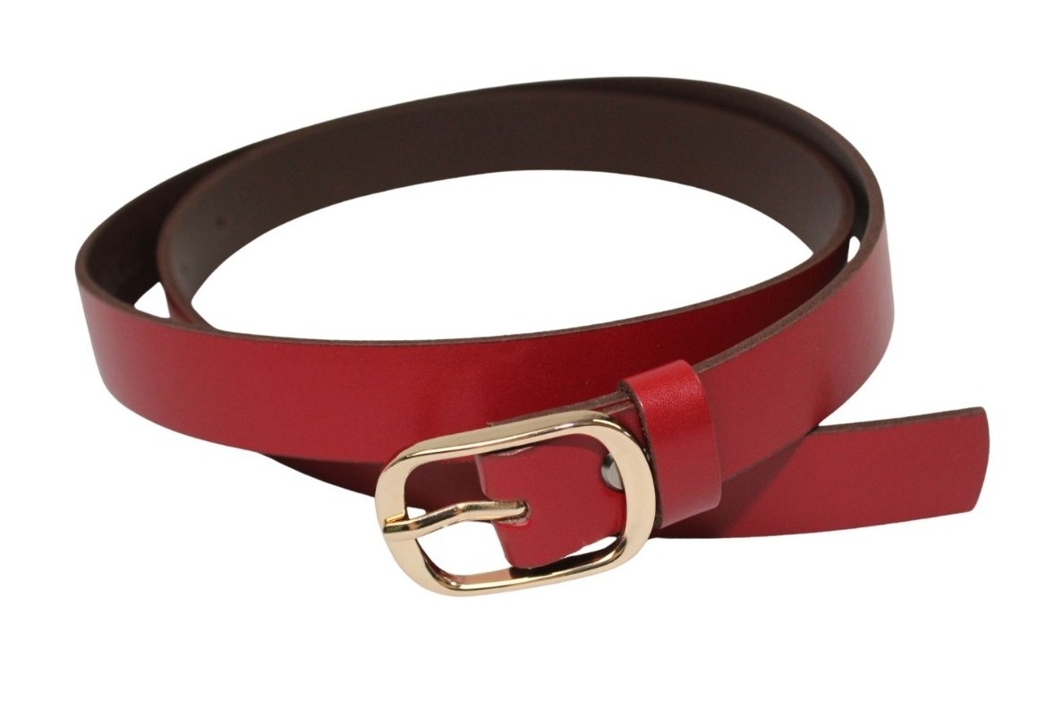 Pasek Damski Skórzany Arucce (PL) Skóra Licowa EXTRA Gładki 25 mm CZERWONY Złota Klamra