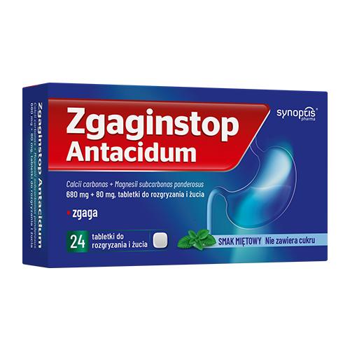 Zgaginstop Antacidum, 680 mg + 80 mg, 24 tabletek do rozgryzania i żucia