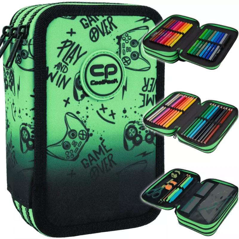Coolpack Jumper 3 Piórnik Z Wyposażeniem 3-komorowy Game Over Gradient Green