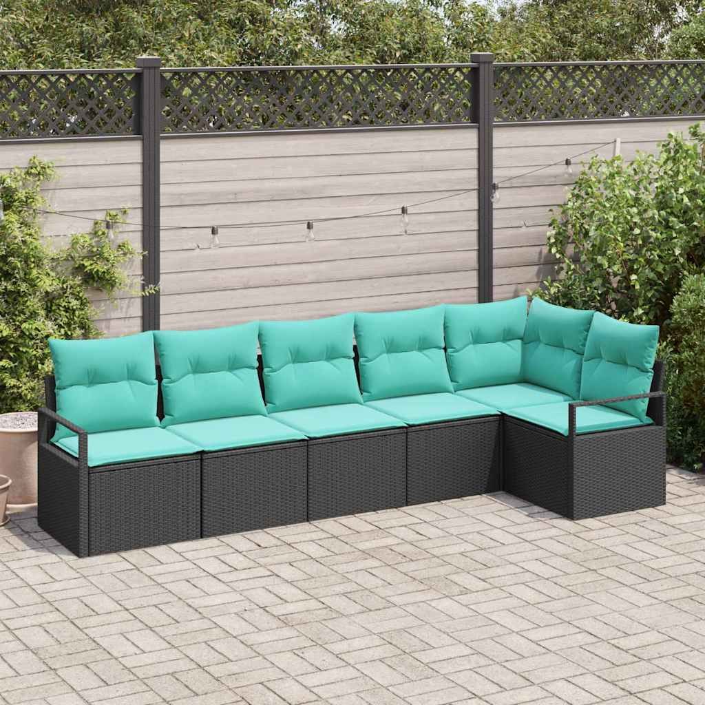 VidaXL Zestaw Sof 6 pcs Czarny polirattan
