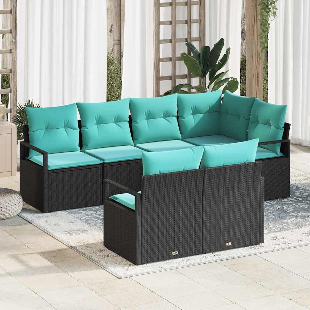 VidaXL Zestaw Sof 7 pcs Czarny polirattan