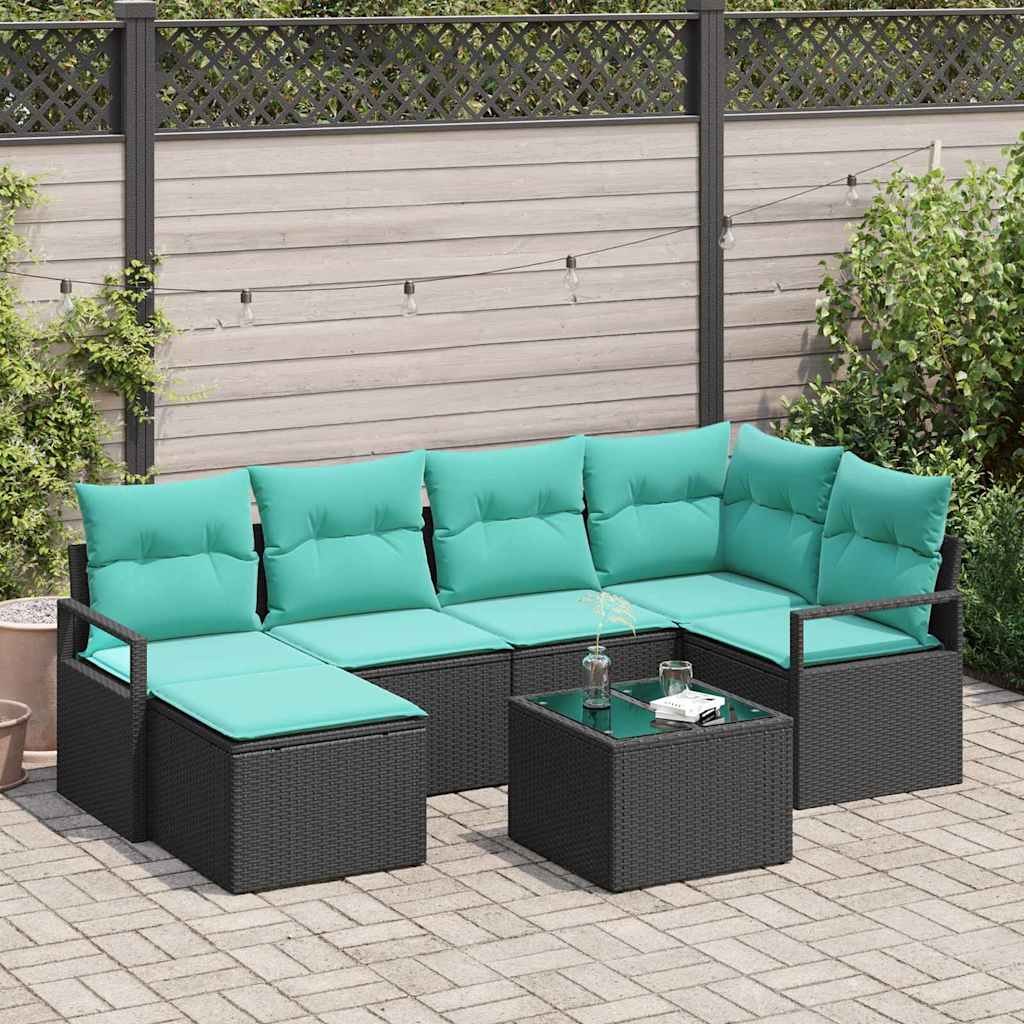 VidaXL Zestaw Sof z poduszką 7 pcs Czarny polirattan