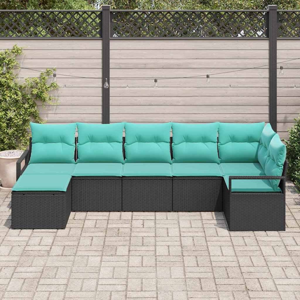 VidaXL Zestaw Sof z poduszką 7 pcs Czarny polirattan
