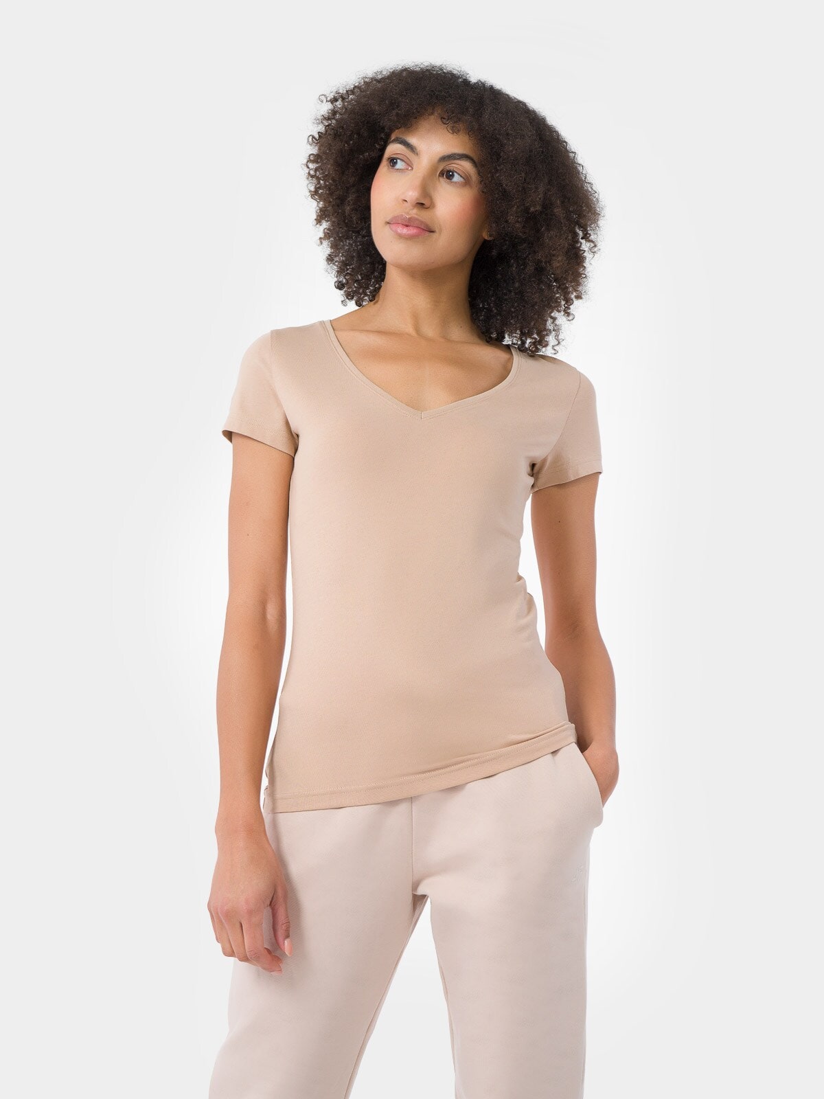 4F T-shirt slim gładki damski XS