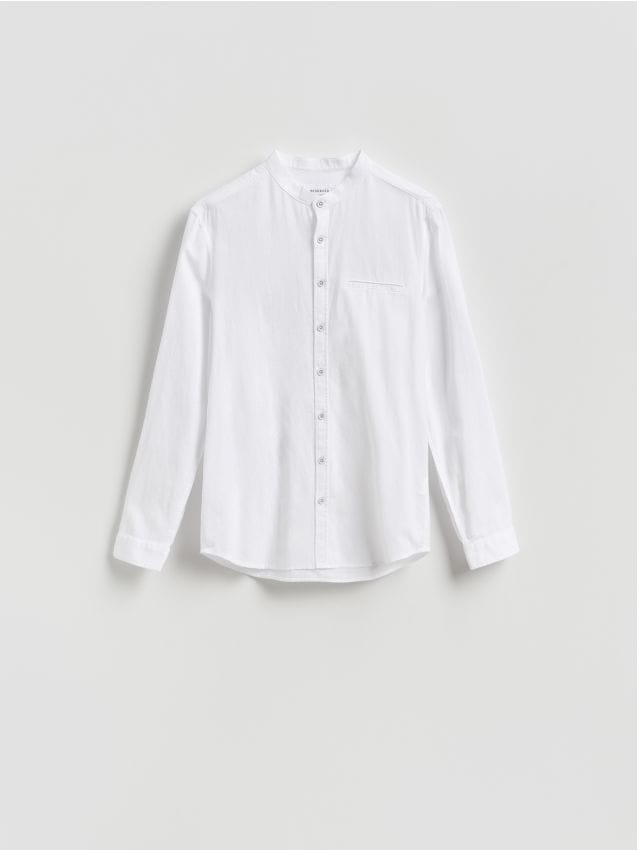 Reserved - Koszula slim fit z lnem - biały