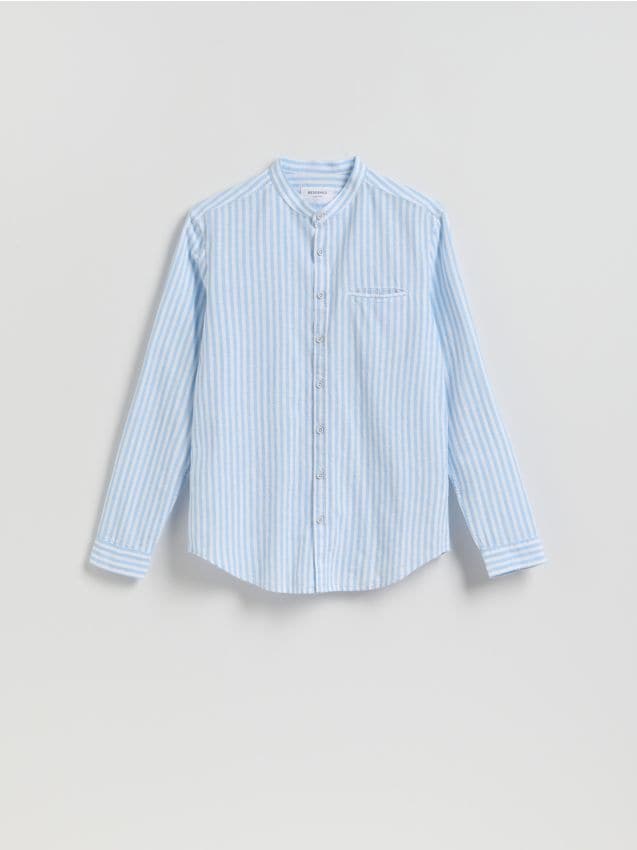 Reserved - Koszula slim fit z lnem - jasnoniebieski