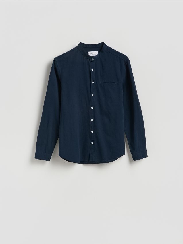 Reserved - Koszula slim fit z lnem - granatowy
