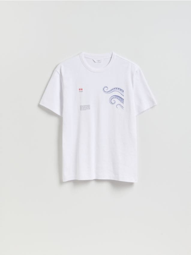 Reserved - T-shirt comfort z nadrukiem - biały