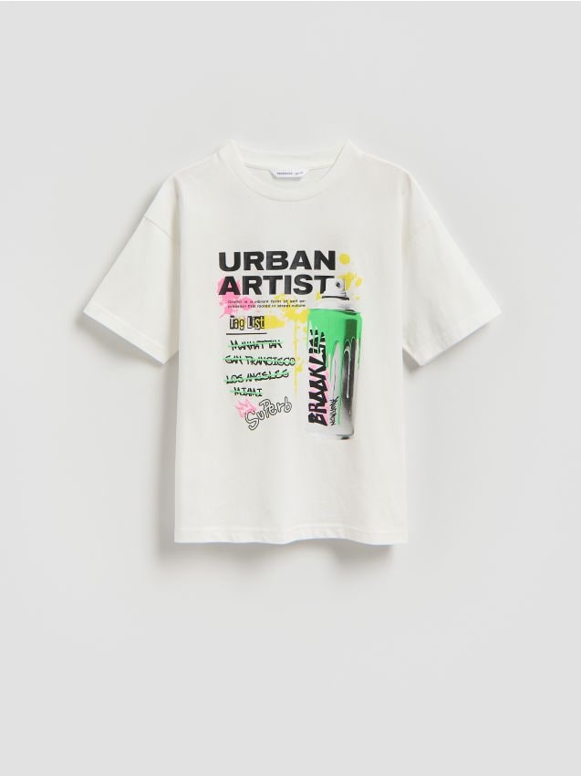 Reserved - Bawełniany t-shirt z nadrukiem - biały
