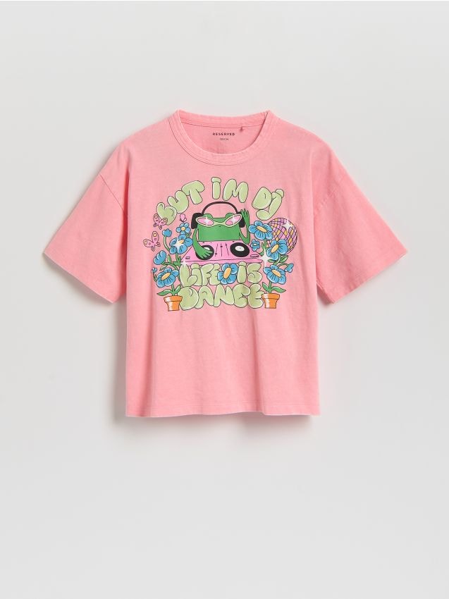 Reserved - T-shirt z efektem sprania - różowy