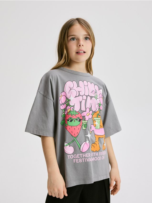 Reserved - T-shirt z efektem sprania - ciemnoszary