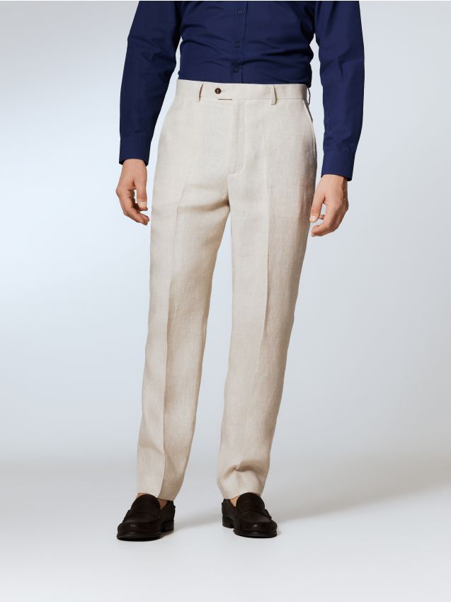 Reserved - Lniane spodnie garniturowe - beżowy