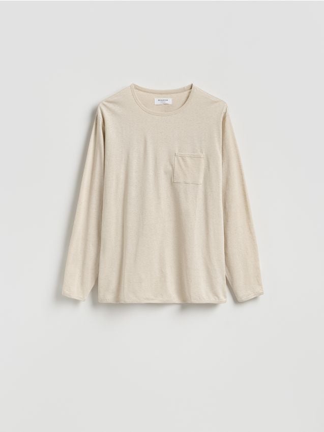 Reserved - Longsleeve regular z kieszonką - beżowy
