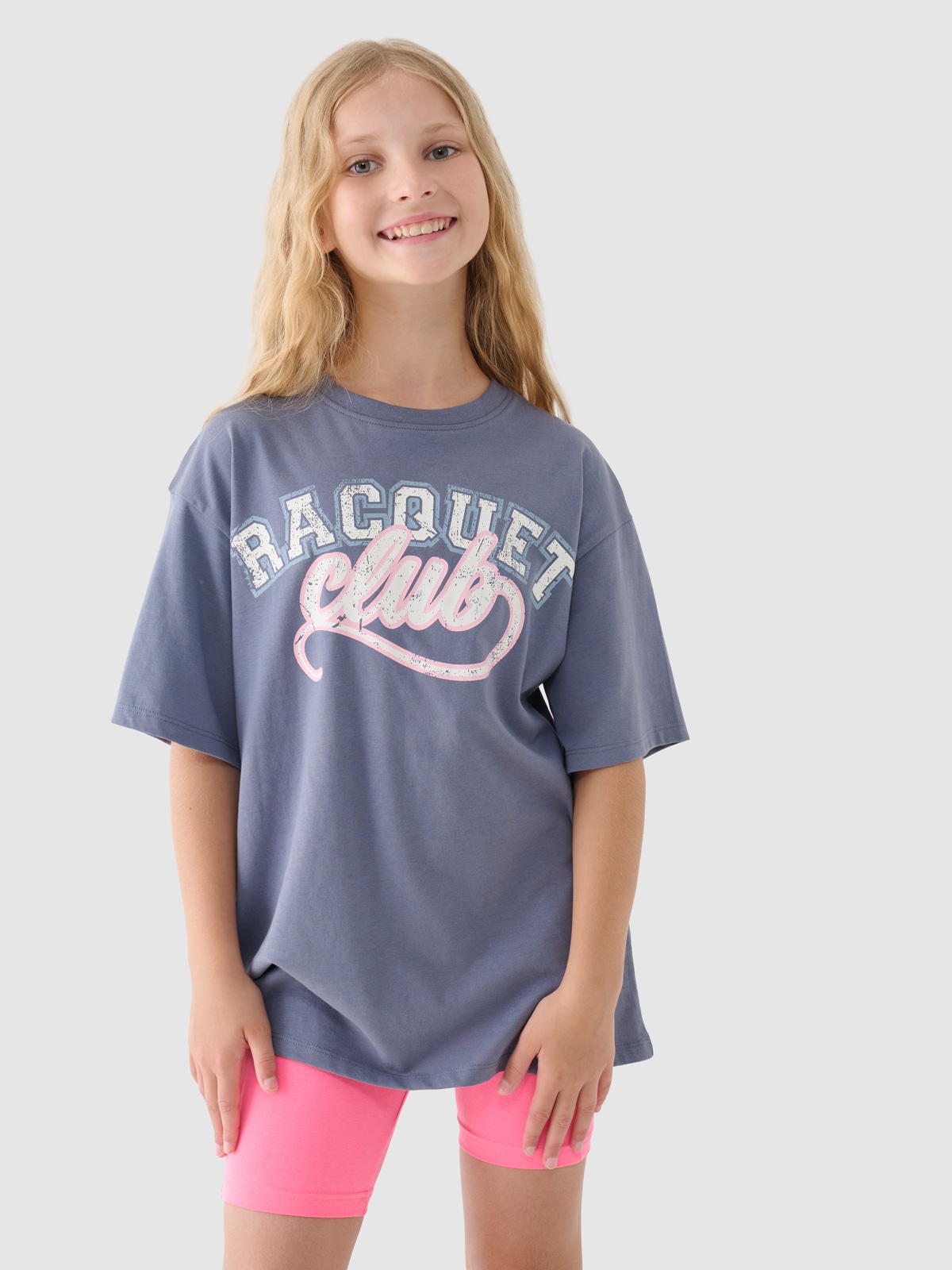 4F T-shirt z nadrukiem dziewczęcy - granatowy 128 (7-8 lat)