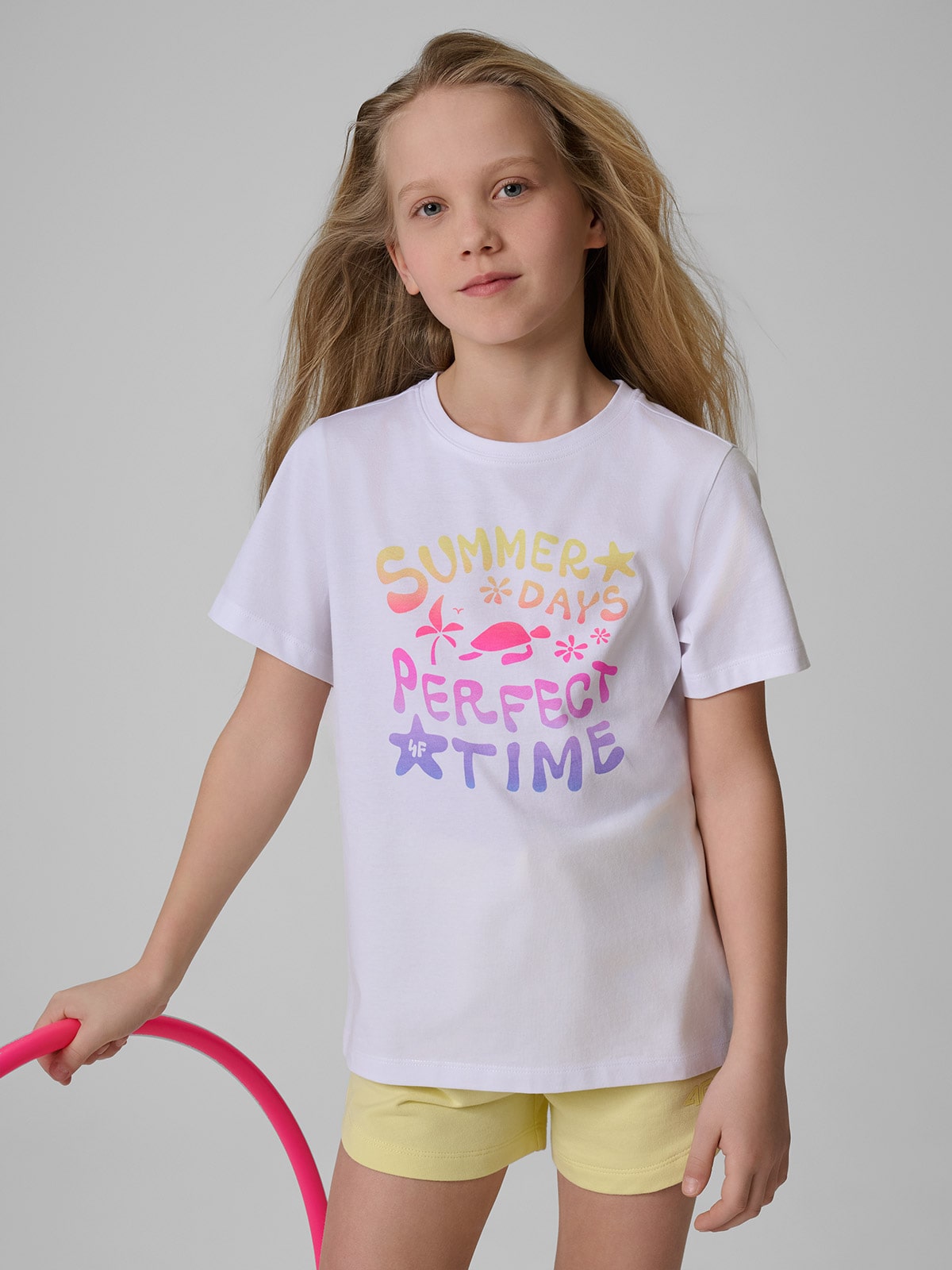 4F T-shirt regular z nadrukiem dziewczęcy - biały 164 (13-14 lat)