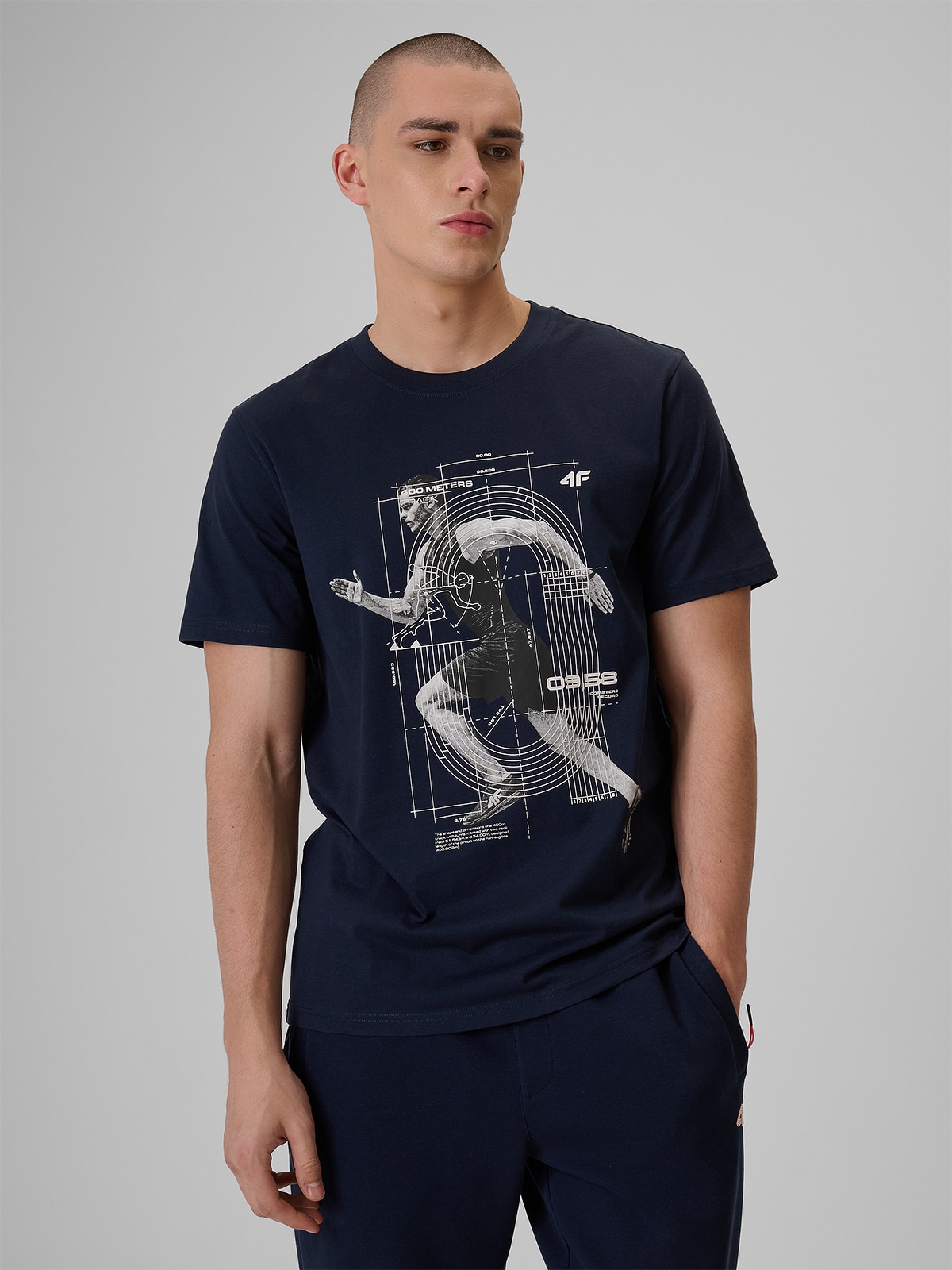 4F T-shirt regular z nadrukiem męski - niebieski S
